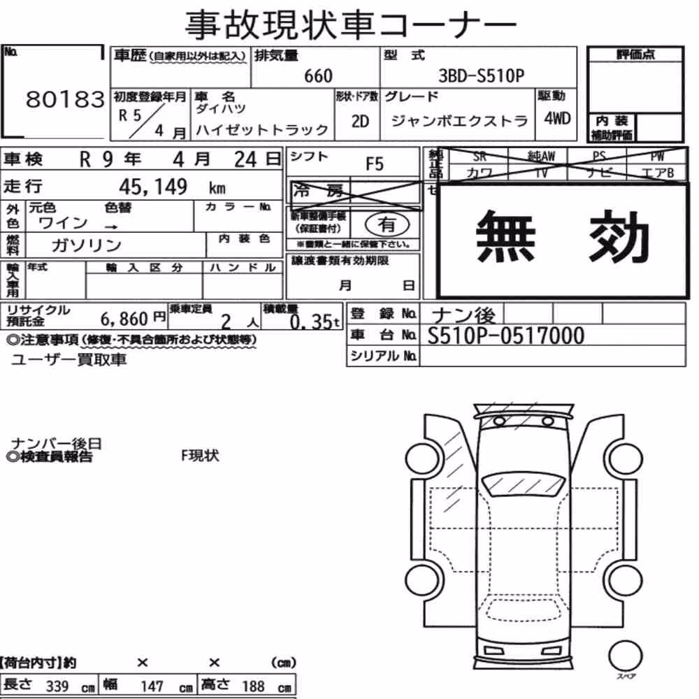 Notka aukcyjna: DAIHATSU HIJET TRUCK 4WD JUMBO EXTRA