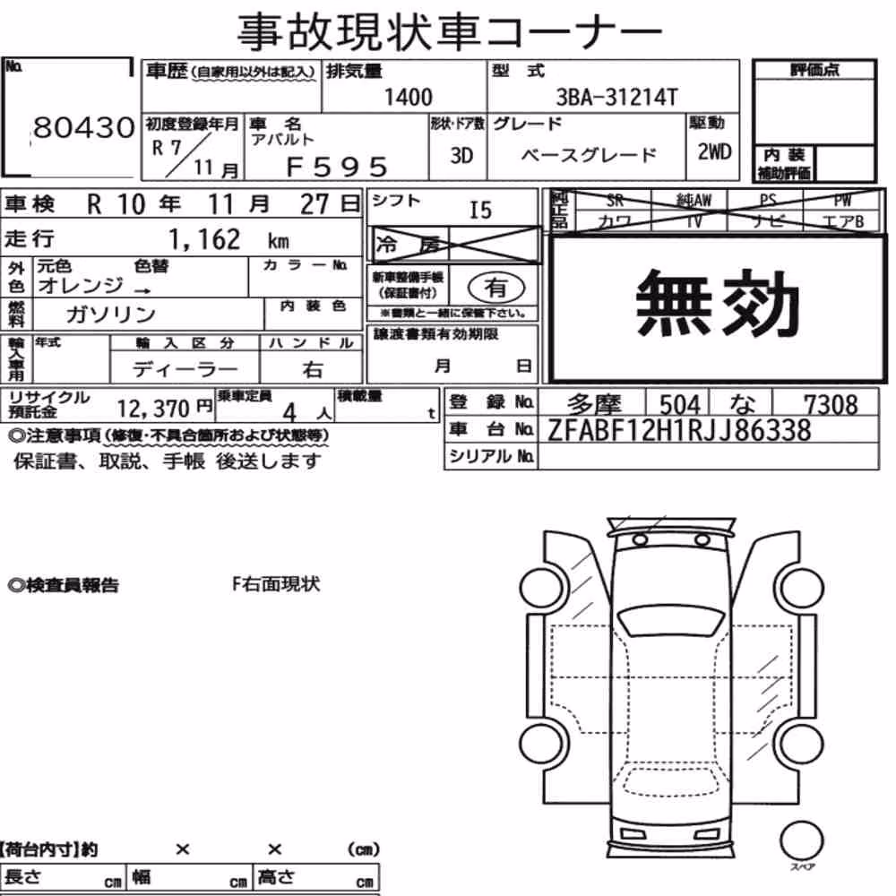 Notka aukcyjna: ABARTH F595 BASE GRADE