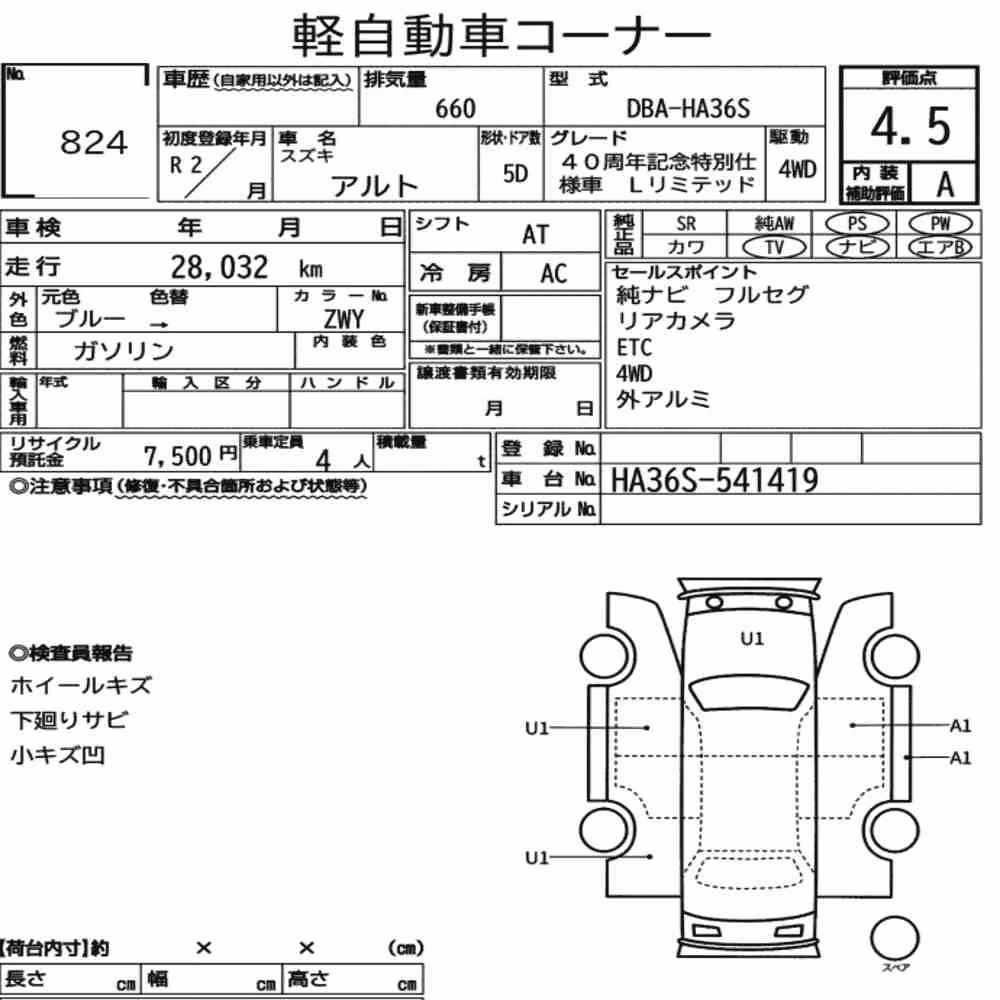 Notka aukcyjna: SUZUKI ALTO 5D 4WD 40TH ANNIVERSARY SPECIAL EDITION L LIMIT