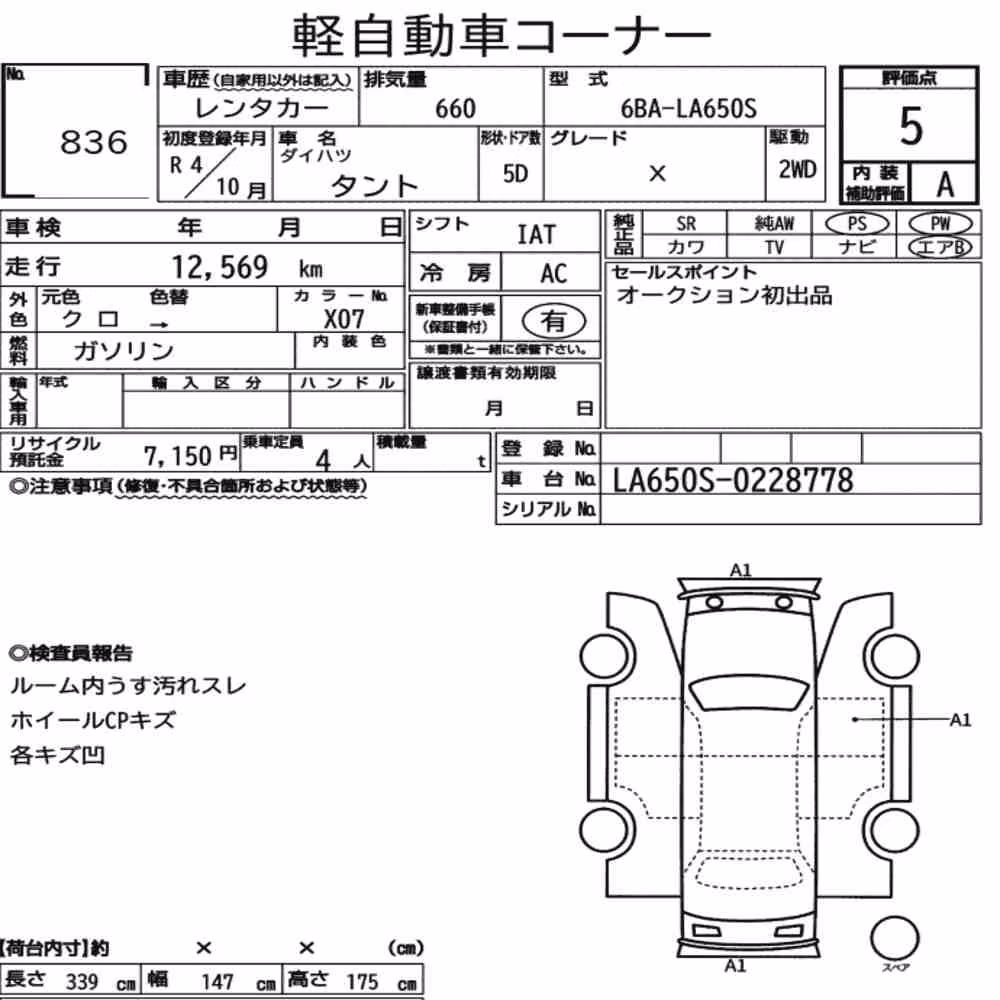Notka aukcyjna: DAIHATSU TANTO X