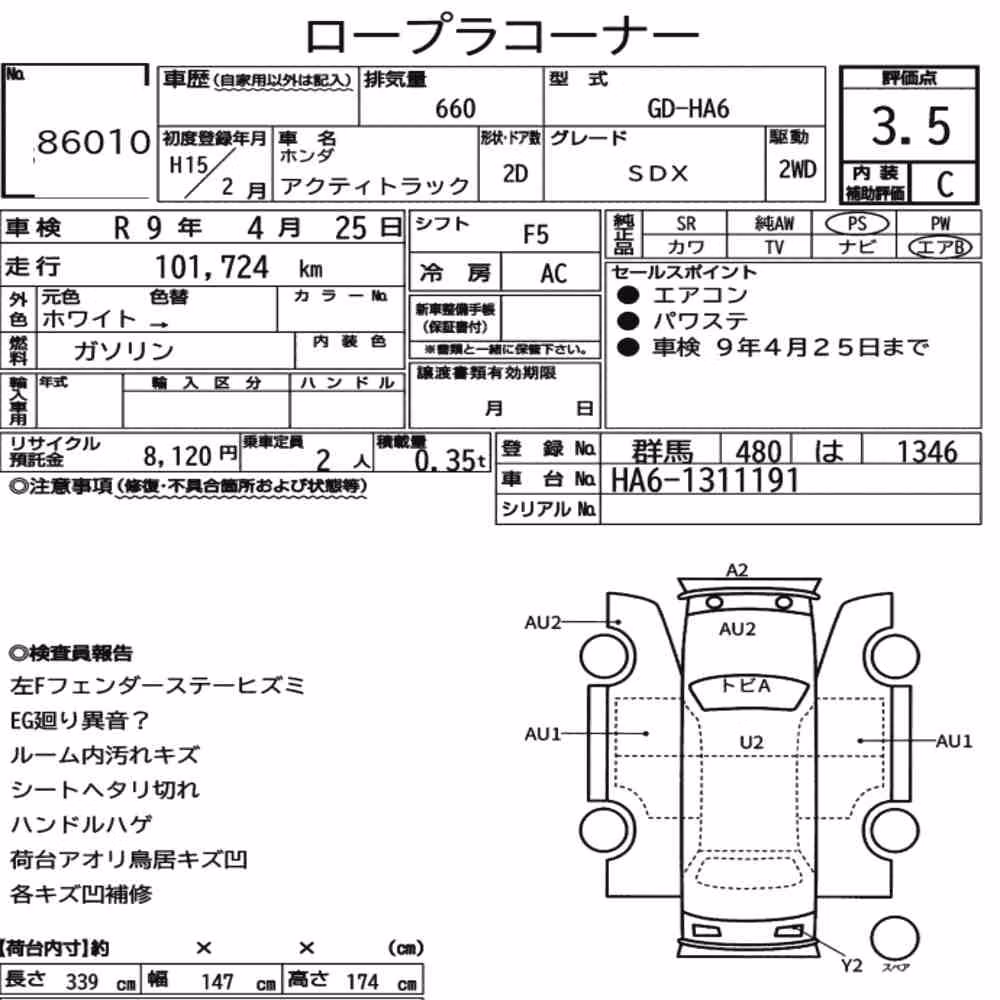 Notka aukcyjna: HONDA ACTY TRUCK SDX