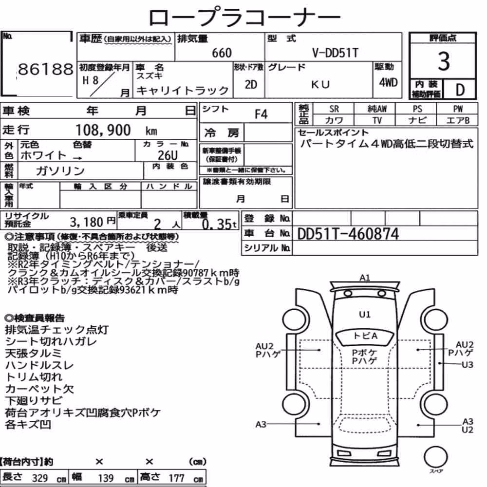 Notka aukcyjna: SUZUKI CARRY TRUCK 4WD KU