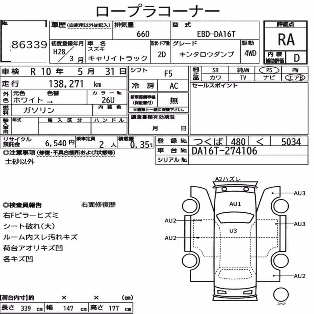 Notka aukcyjna: SUZUKI CARRY TRUCK 4WD KINTARO DUMP