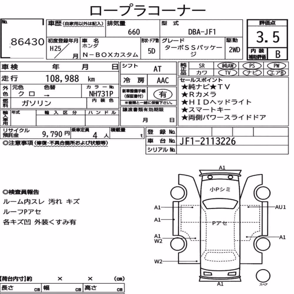 Notka aukcyjna: HONDA N-BOX CUSTOM TURBO SS PACKAGE
