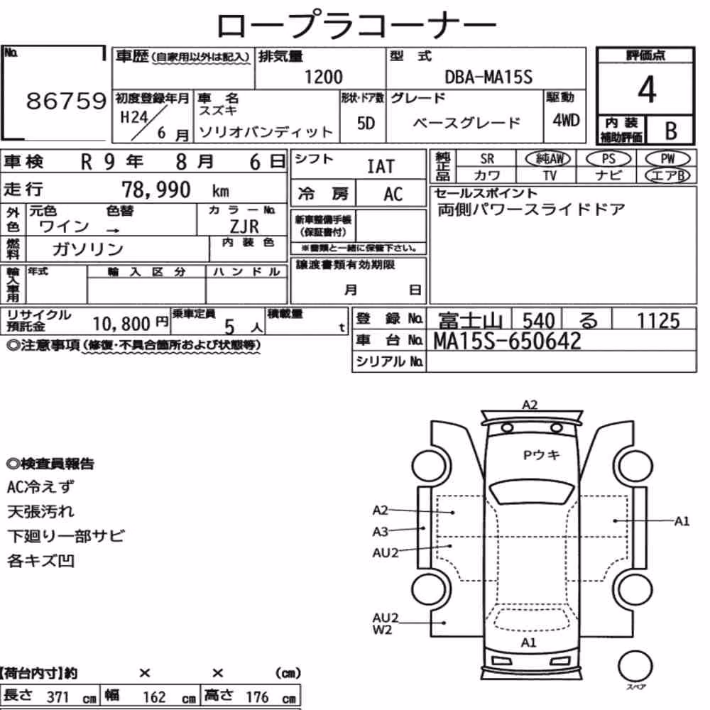 Notka aukcyjna: SUZUKI SOLIO BANDIT 4WD BASE GRADE