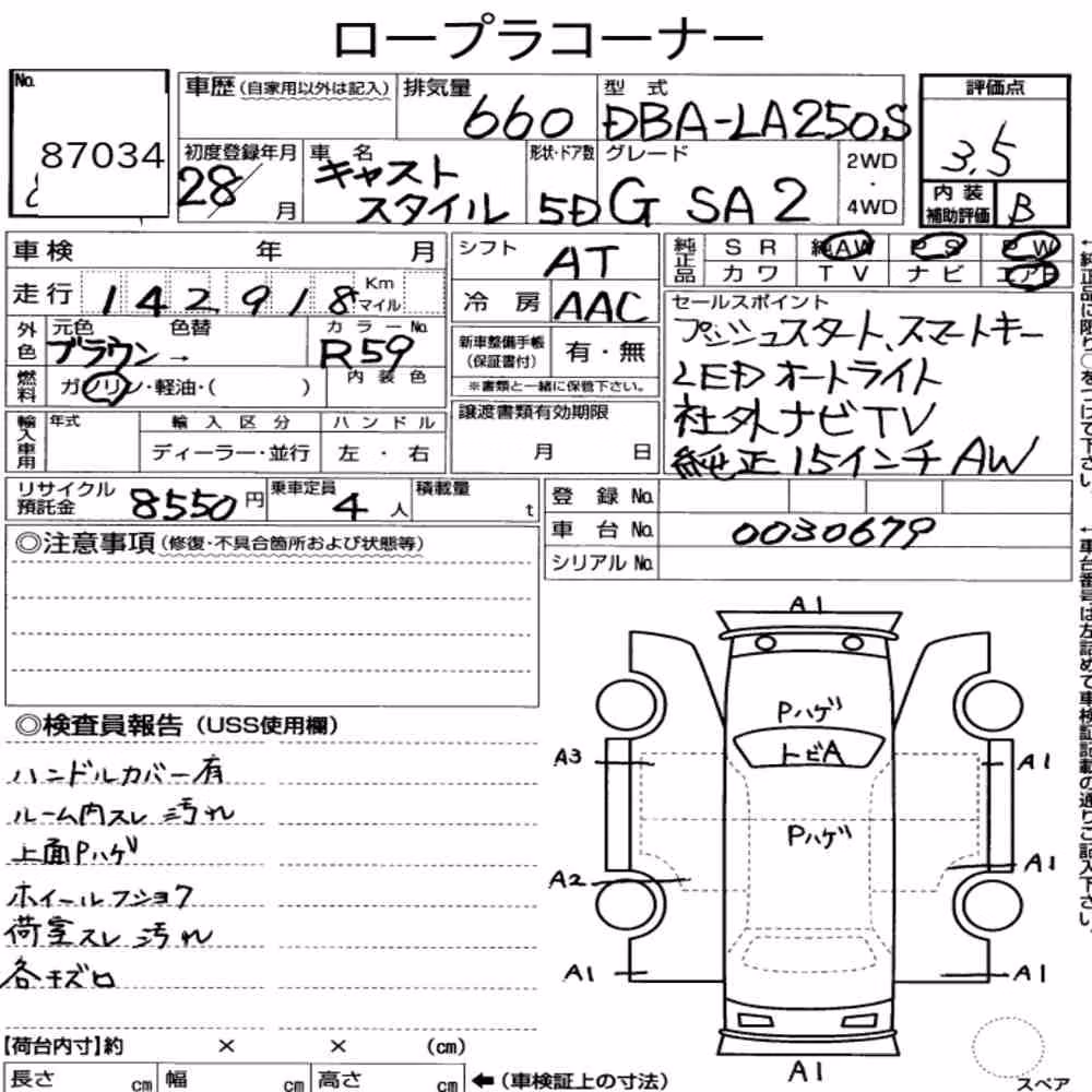 Notka aukcyjna: DAIHATSU CAST STYLE G SAⅡ