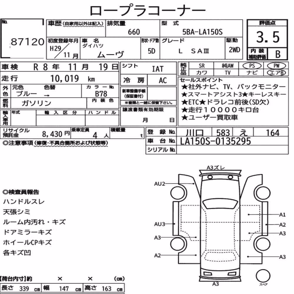 Notka aukcyjna: DAIHATSU MOVE L SAⅢ