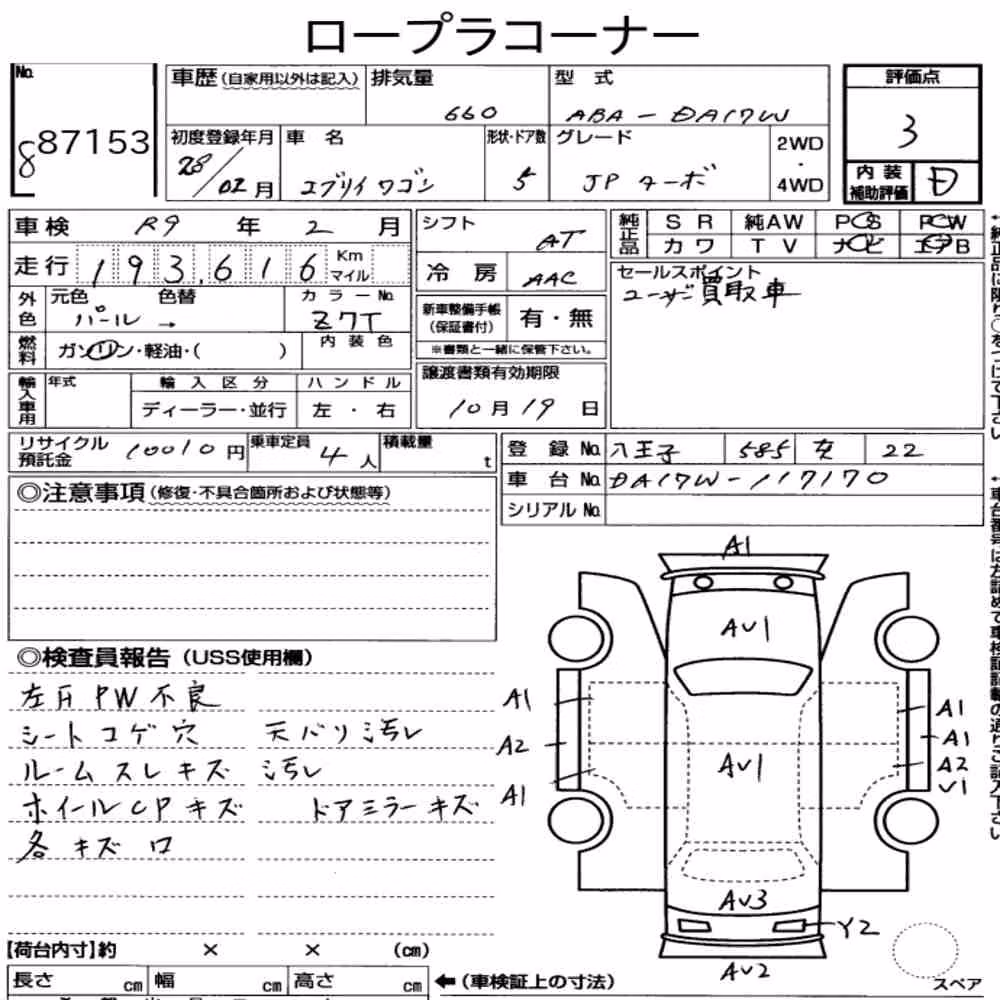 Notka aukcyjna: SUZUKI EVERY WAGON JP TURBO