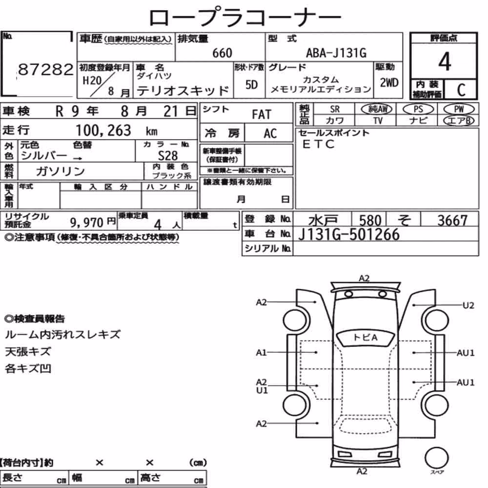 Notka aukcyjna: DAIHATSU TERIOS KID CUSTOM MEMORIAL EDITION