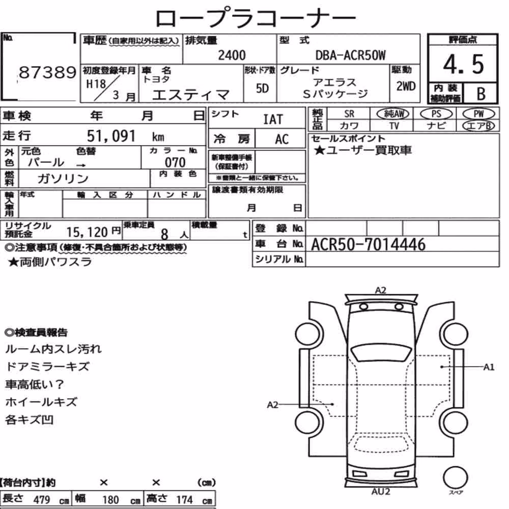 Notka aukcyjna: TOYOTA ESTIMA 5D AERAS S PACKAGE