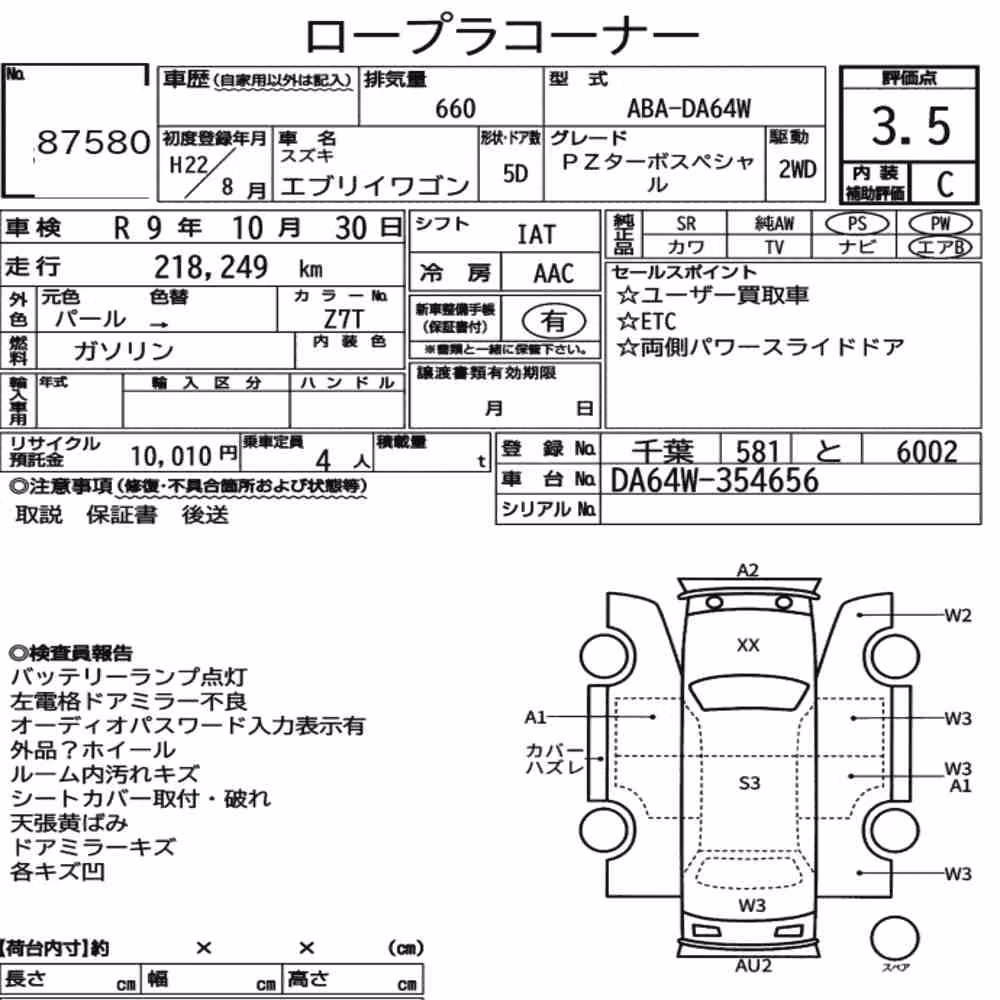 Notka aukcyjna: SUZUKI EVERY WAGON PZ TURBO SPECIAL