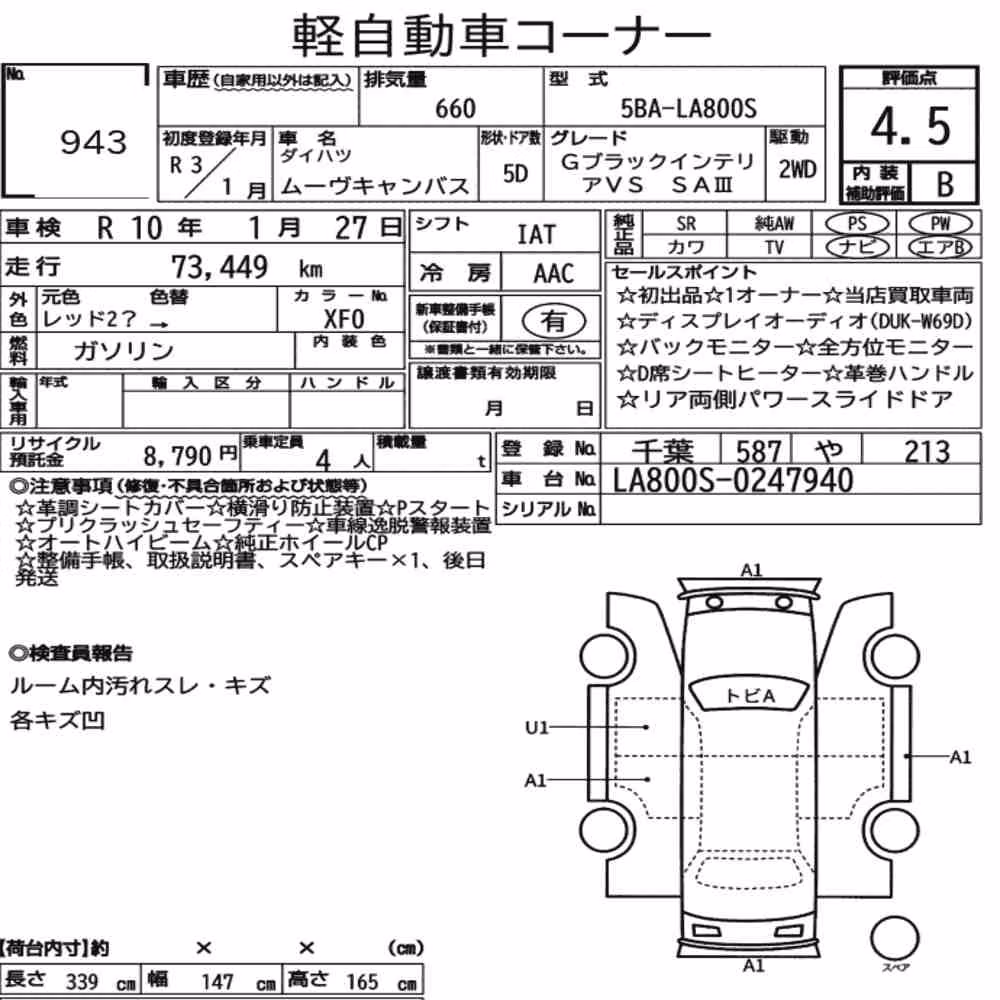 Notka aukcyjna: DAIHATSU MOVE CANBUS G BLACK INTERIOR VS SA3