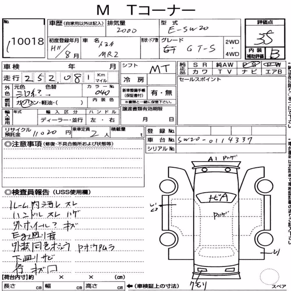 Notka aukcyjna: TOYOTA MR2 CP GT-S