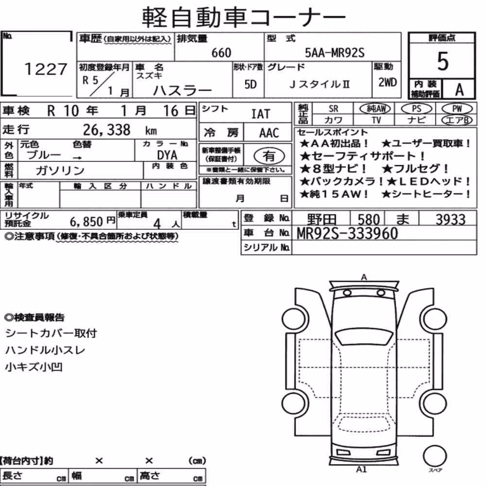 Notka aukcyjna: SUZUKI HUSTLER J STYLEⅡ