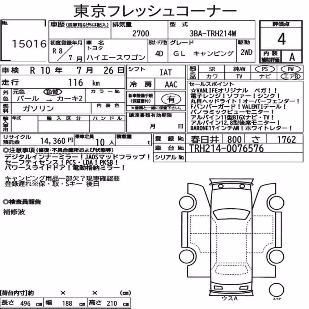 Notka aukcyjna: TOYOTA HIACE WAGON 4D OTHERS