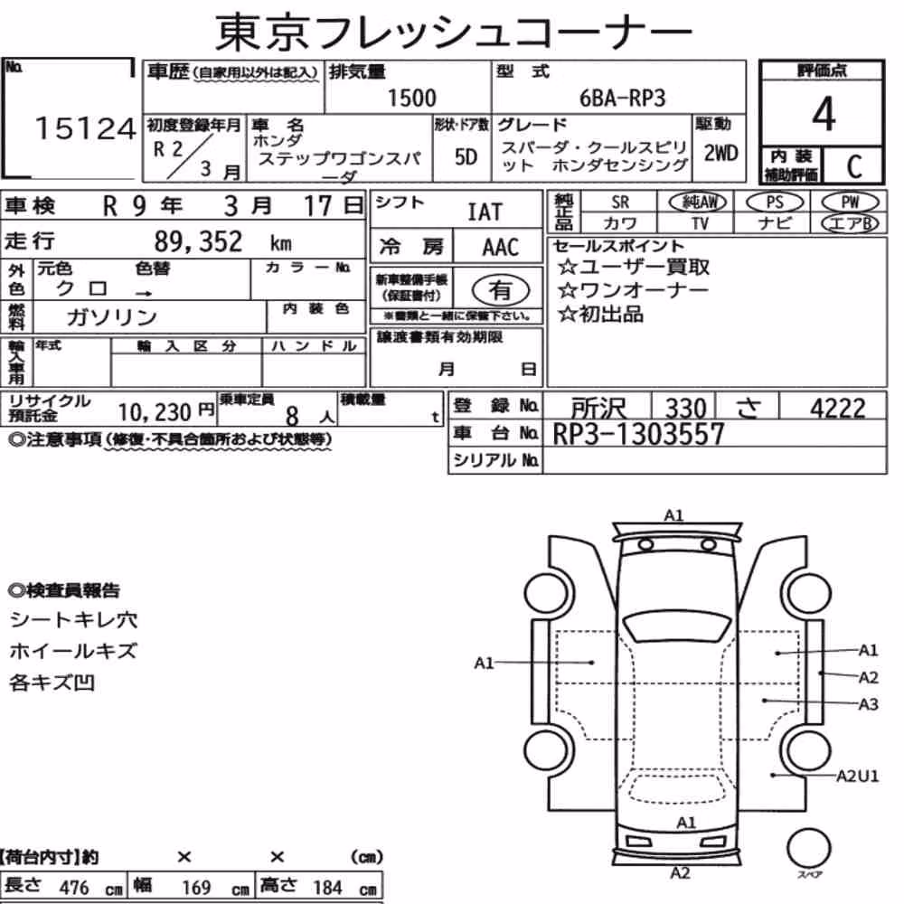 Notka aukcyjna: HONDA STEPWAGON SPADA SPADA・COOL SPIRIT HONDA SENSING