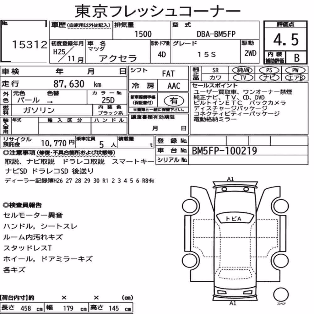 Notka aukcyjna: MAZDA AXELA 15S