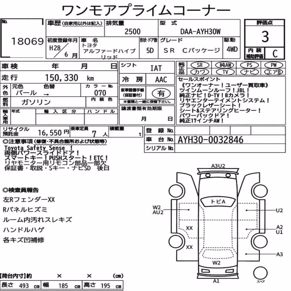 Notka aukcyjna: TOYOTA ALPHARD HYBRID 4WD SR C PACKAGE