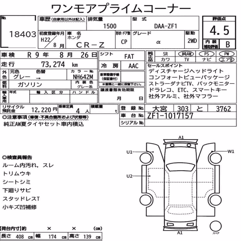 Notka aukcyjna: HONDA CR-Z α