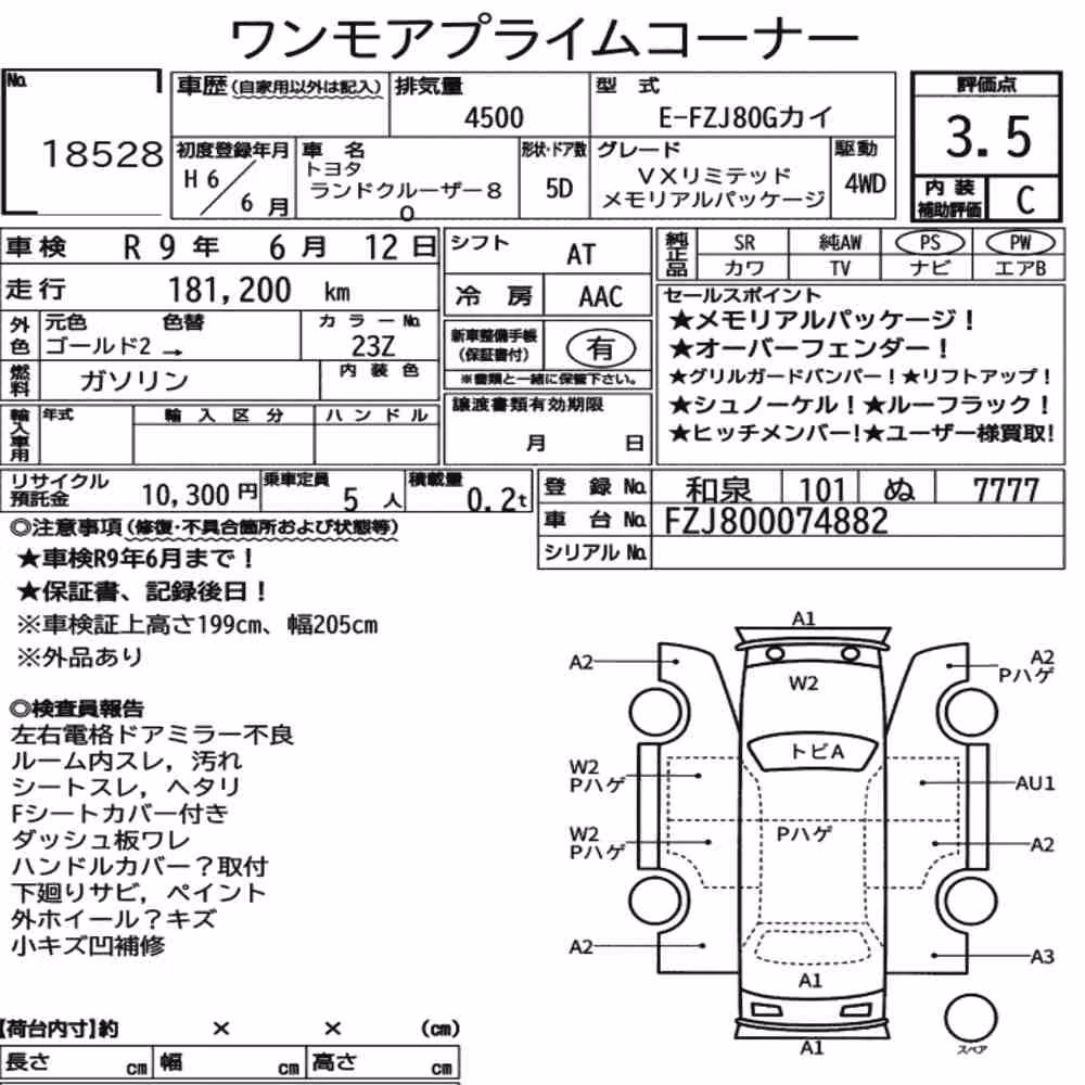 Notka aukcyjna: TOYOTA LAND CRUISER 80 4WD VX LIMITED MEMORIAL PACKAGE