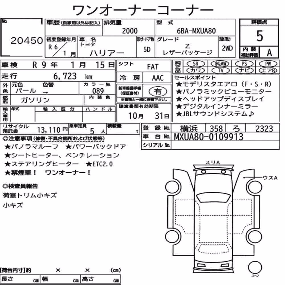Notka aukcyjna: TOYOTA HARRIER Z LEATHER PACKAGE