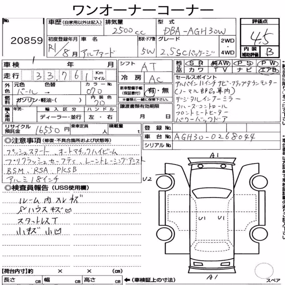 Notka aukcyjna: TOYOTA ALPHARD 2.5S C PACKAGE