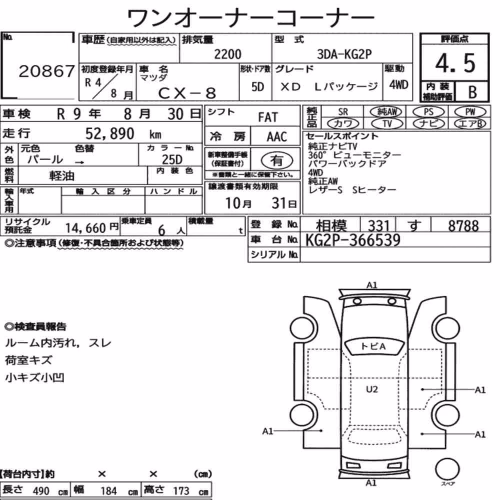Notka aukcyjna: MAZDA CX-8 4WD XD L PACKAGE