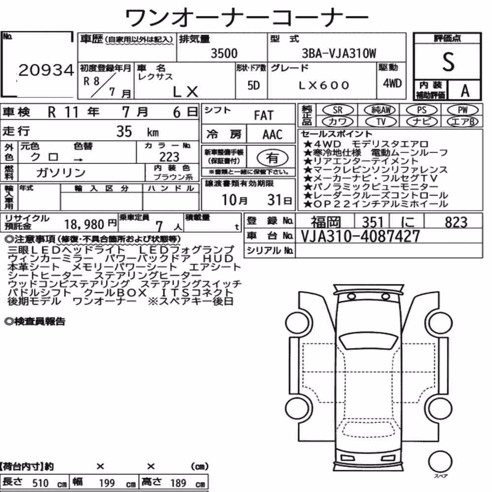 Notka aukcyjna: LEXUS LX 4WD LX600