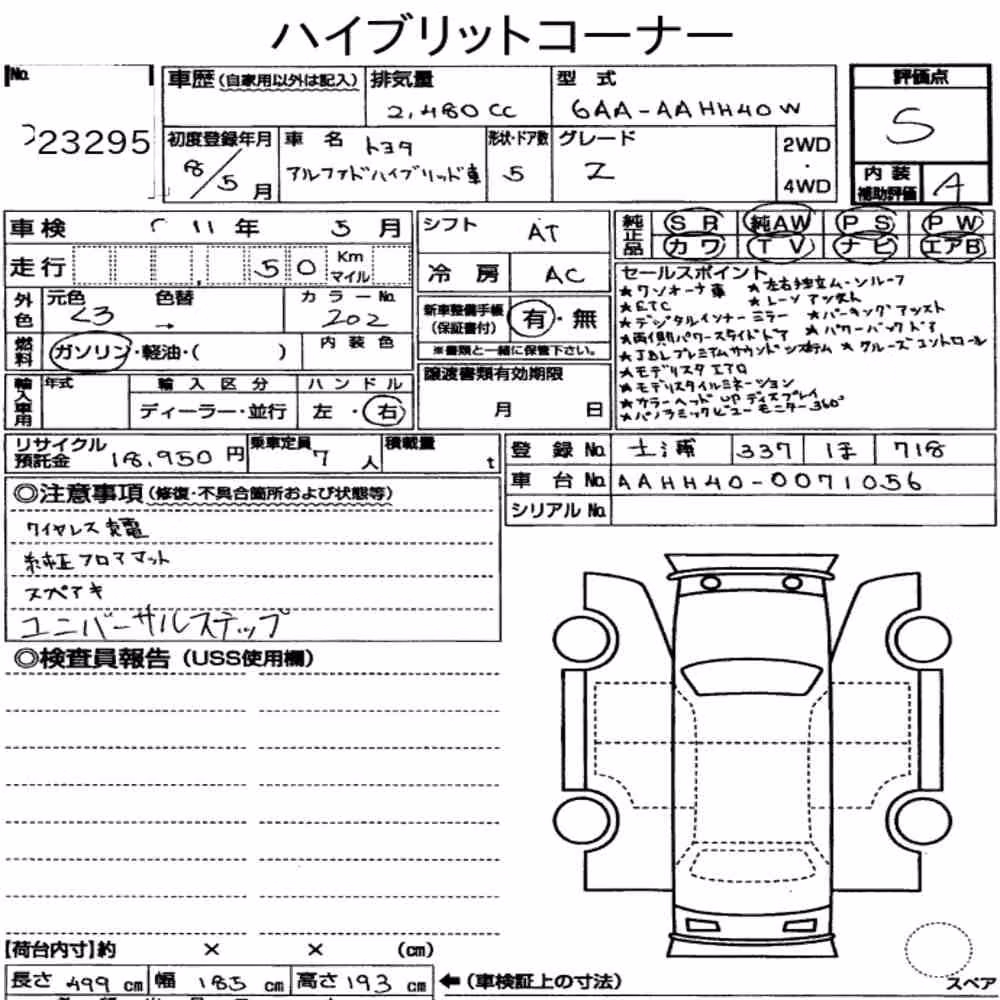 Notka aukcyjna: TOYOTA ALPHARD HYBRID Z