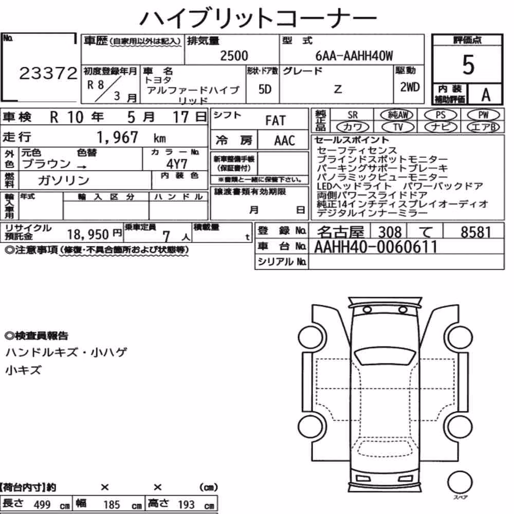 Notka aukcyjna: TOYOTA ALPHARD HYBRID Z