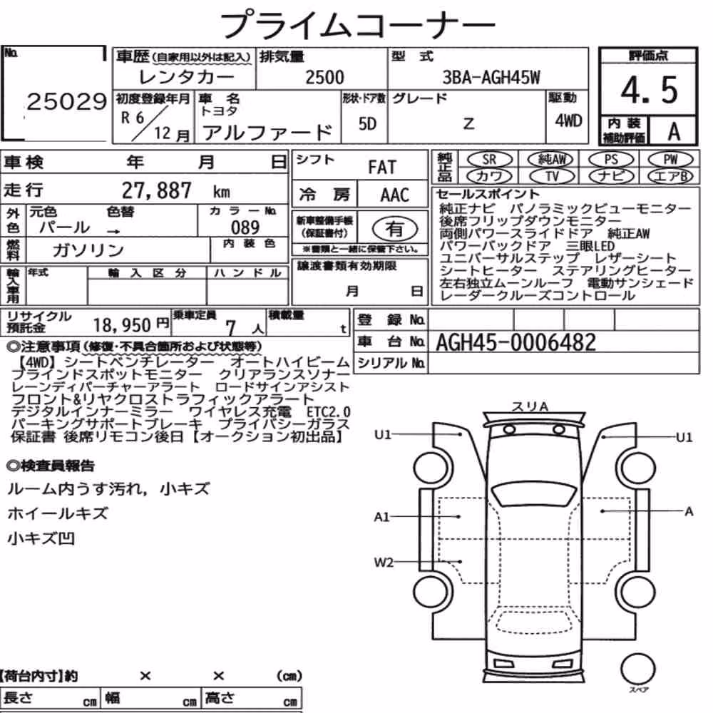 Notka aukcyjna: TOYOTA ALPHARD 4WD Z