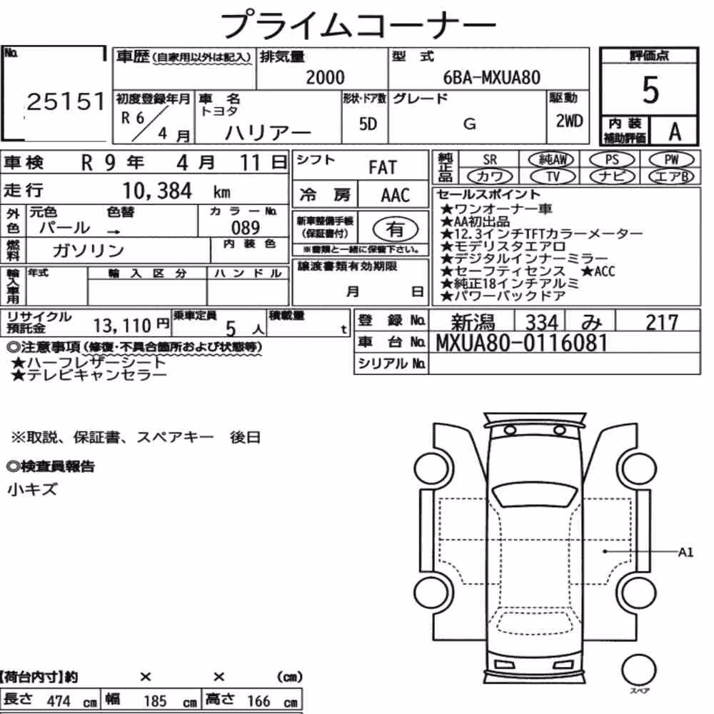 Notka aukcyjna: TOYOTA HARRIER G