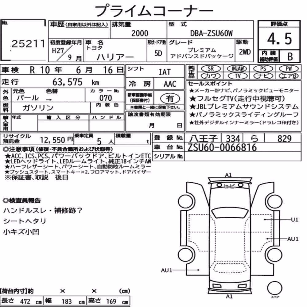 Notka aukcyjna: TOYOTA HARRIER PREMIUM ADVANCED PACKAGE