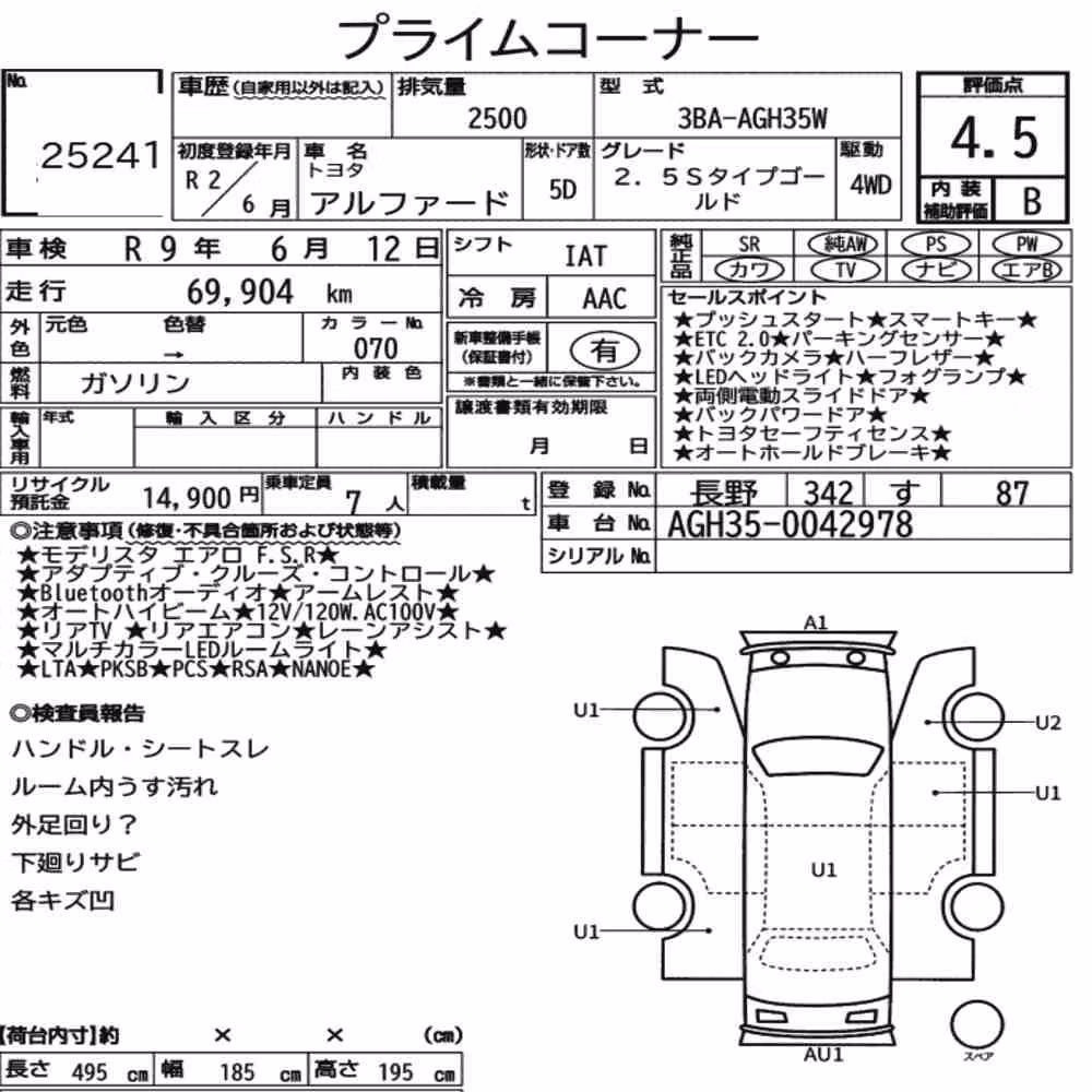 Notka aukcyjna: TOYOTA ALPHARD 4WD 2.5S TYPE GOLD