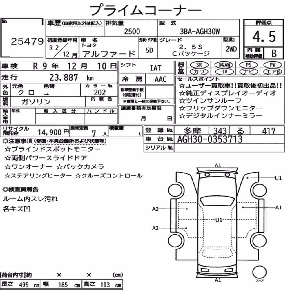 Notka aukcyjna: TOYOTA ALPHARD 2.5S C PACKAGE