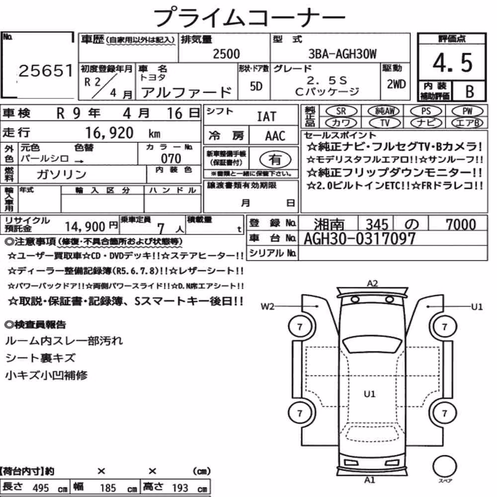 Notka aukcyjna: TOYOTA ALPHARD 2.5S C PACKAGE
