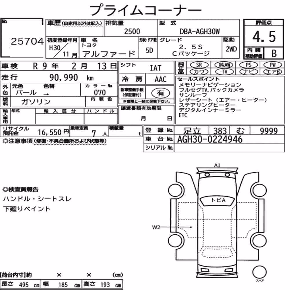 Notka aukcyjna: TOYOTA ALPHARD 2.5S C PACKAGE