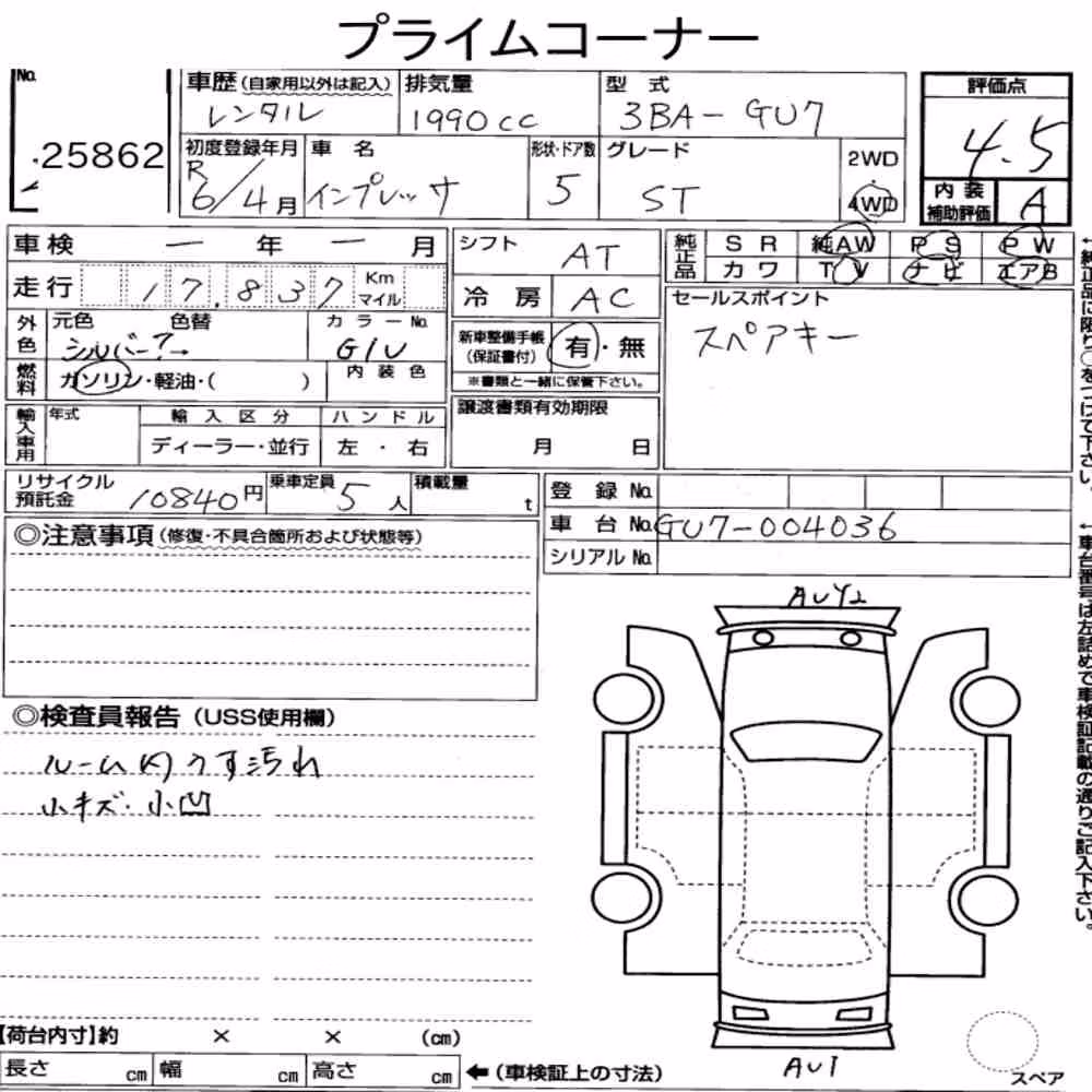 Notka aukcyjna: SUBARU IMPREZA 5D 4WD ST