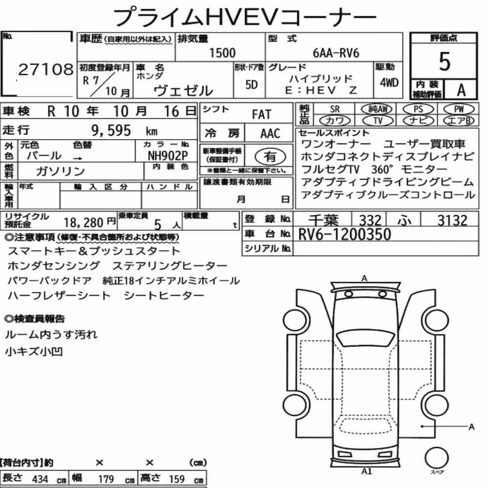 Notka aukcyjna: HONDA VEZEL 4WD HYBRID E:HEV Z