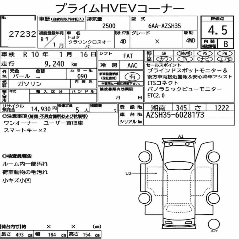 Notka aukcyjna: TOYOTA CROWN CROSSOVER 4WD X