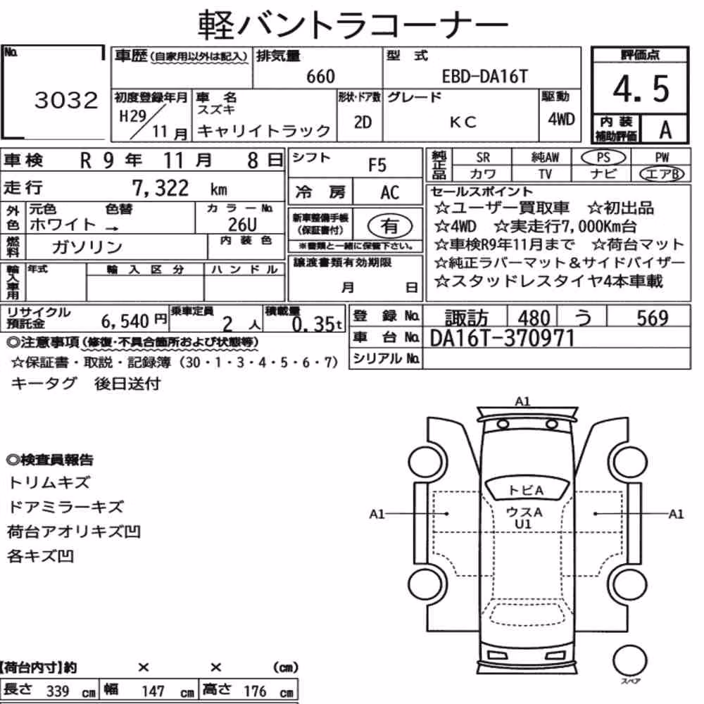 Notka aukcyjna: SUZUKI CARRY TRUCK 4WD KC