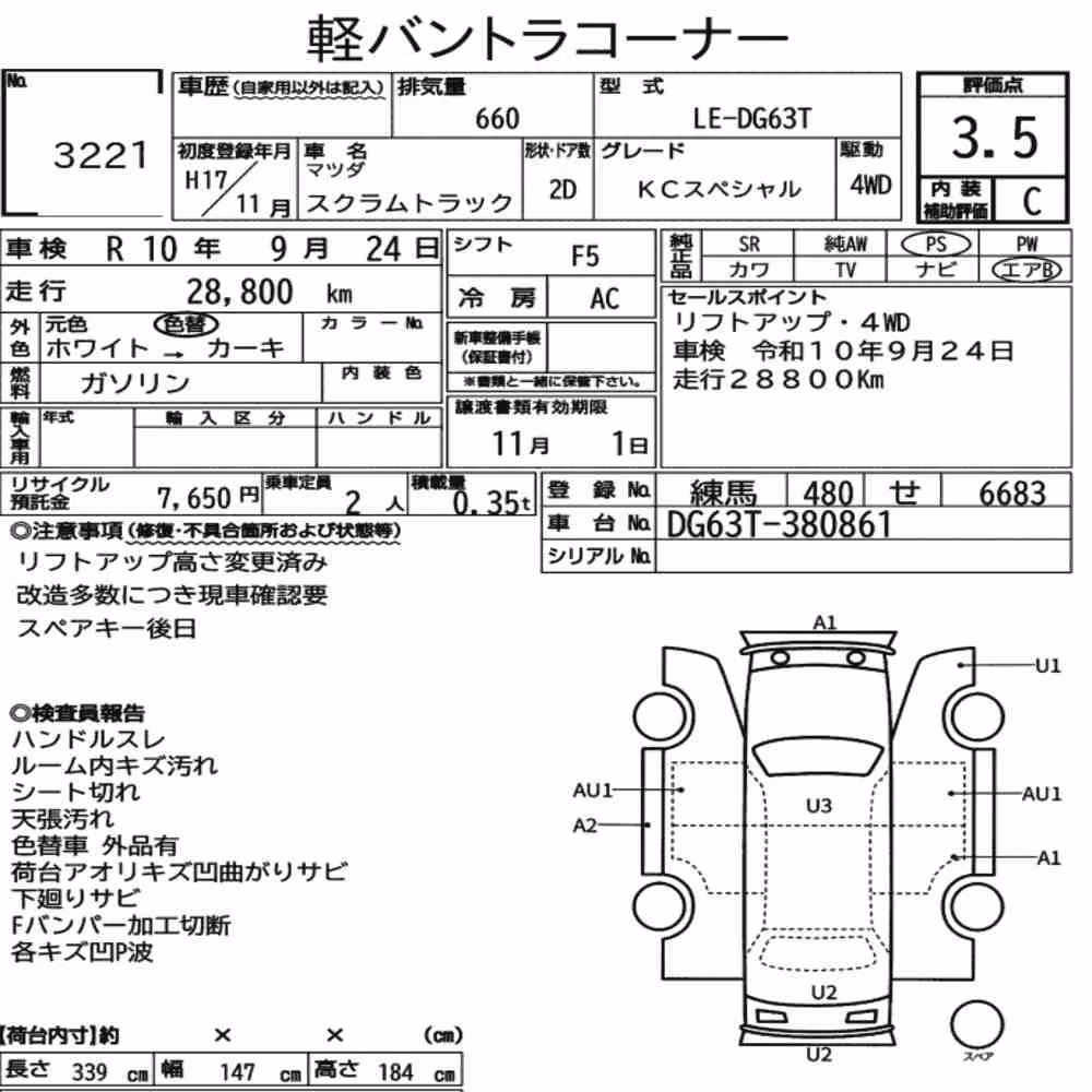 Notka aukcyjna: MAZDA SCRUM TRUCK 4WD KC SPECIAL