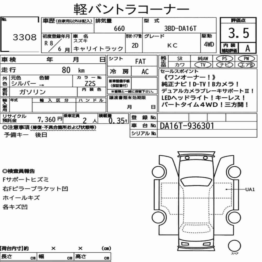 Notka aukcyjna: SUZUKI CARRY TRUCK 4WD KC
