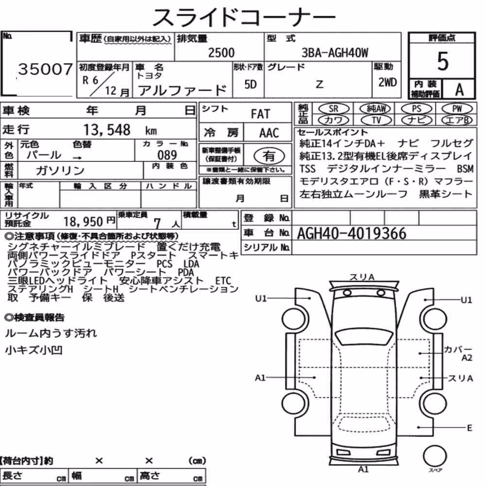 Notka aukcyjna: TOYOTA ALPHARD Z