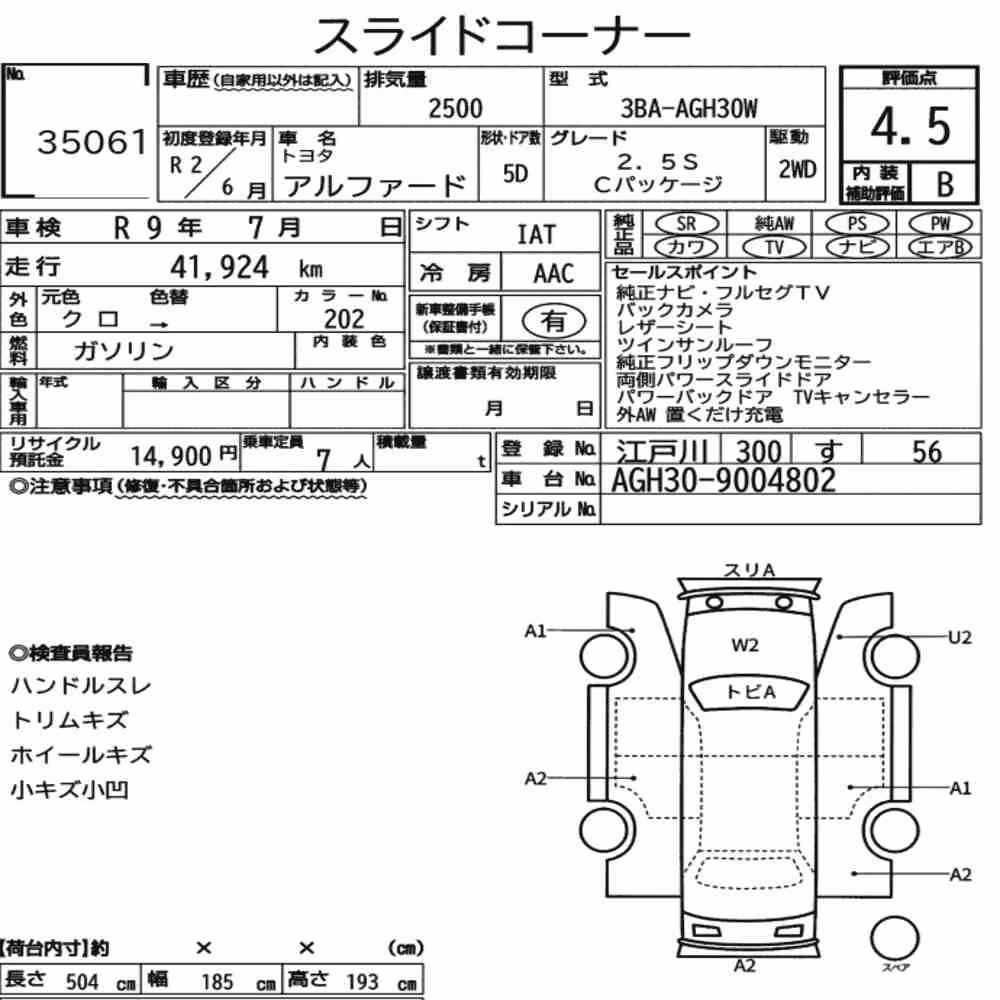 Notka aukcyjna: TOYOTA ALPHARD 2.5S C PACKAGE