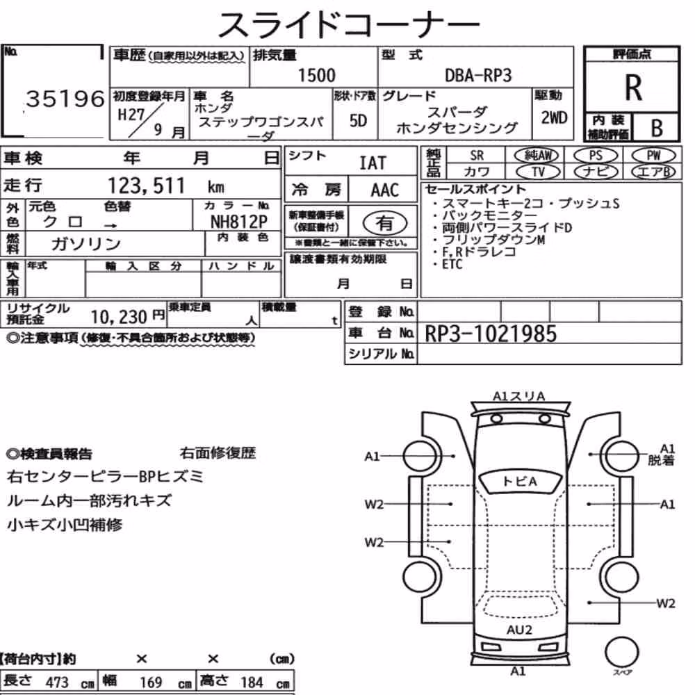 Notka aukcyjna: HONDA STEPWAGON SPADA SPADA HONDA SENSING