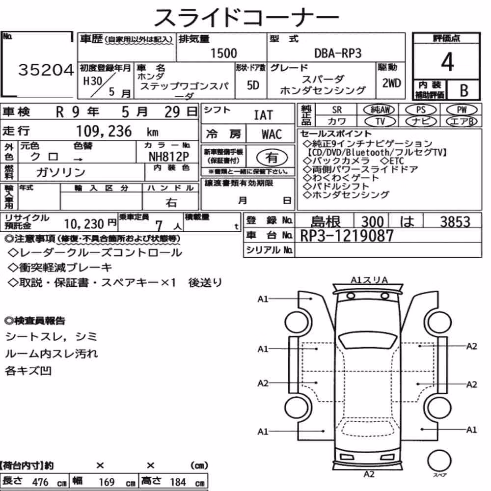 Notka aukcyjna: HONDA STEPWAGON SPADA SPADA HONDA SENSING
