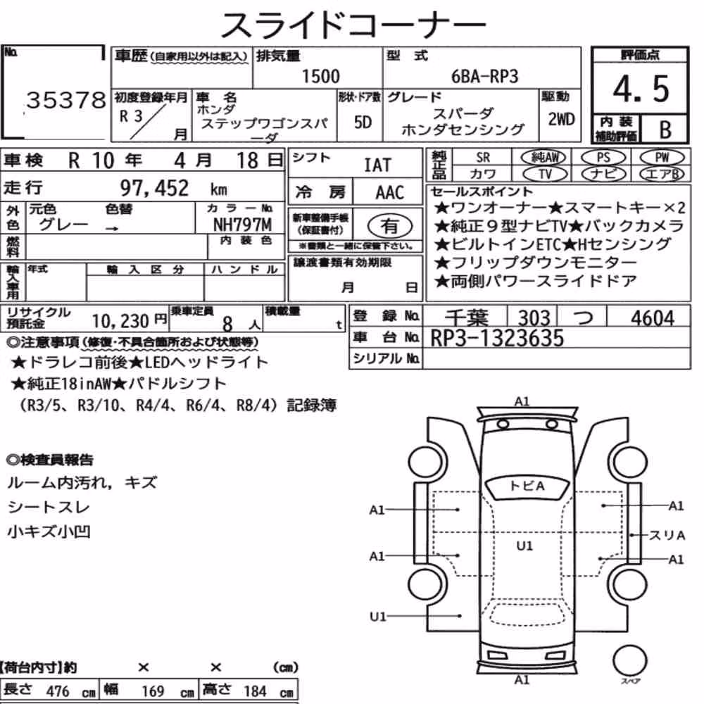 Notka aukcyjna: HONDA STEPWAGON SPADA SPADA HONDA SENSING