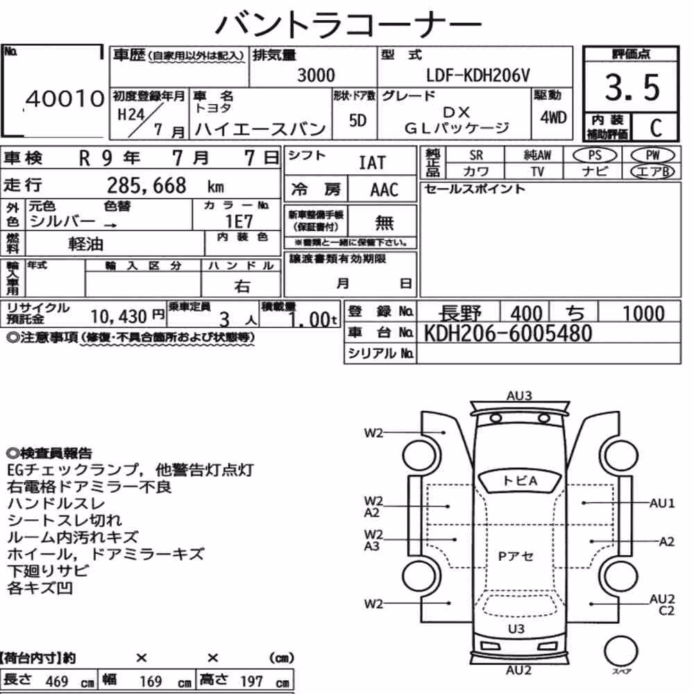 Notka aukcyjna: TOYOTA HIACE VAN 5D 4WD DX GL PACKAGE