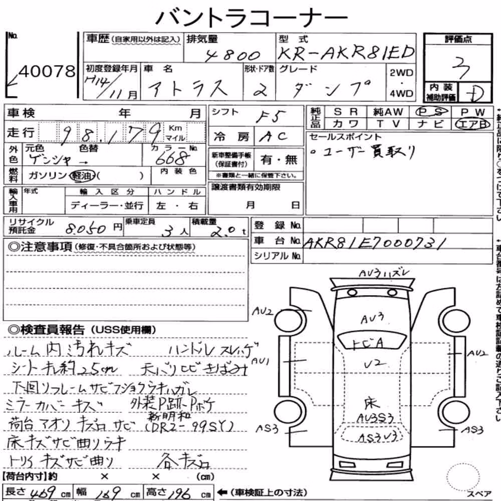 Notka aukcyjna: NISSAN ATLAS TRUCK 2D OTHERS